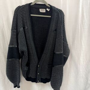 Vtg Mens Avenue By Street Scenes Black Boxy Sweater L Oklahoma State Buttons